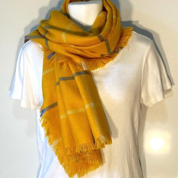 Accessory Depot Yellow & Blue color block plaid large oversized scarf/wrap - Picture 3 of 6